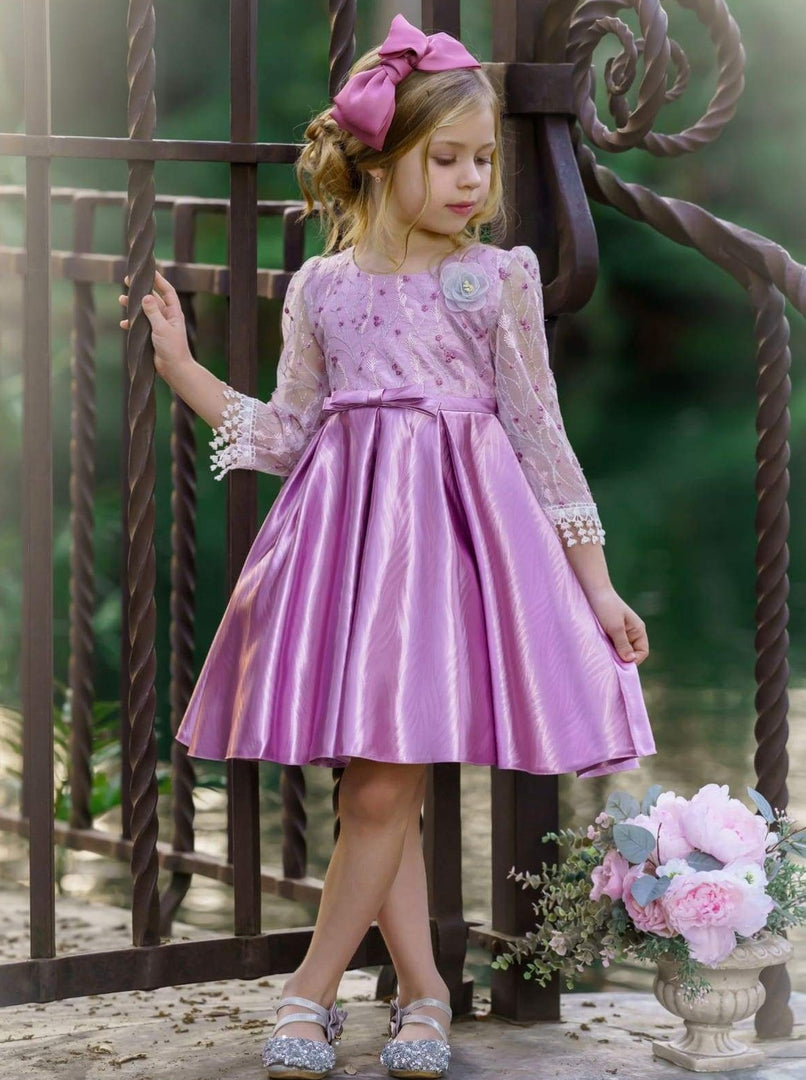 Classic retro Mia Belle Girls Dressy Sets & Dresses Radiant Shimmer Floral Lace Jacquard Dress